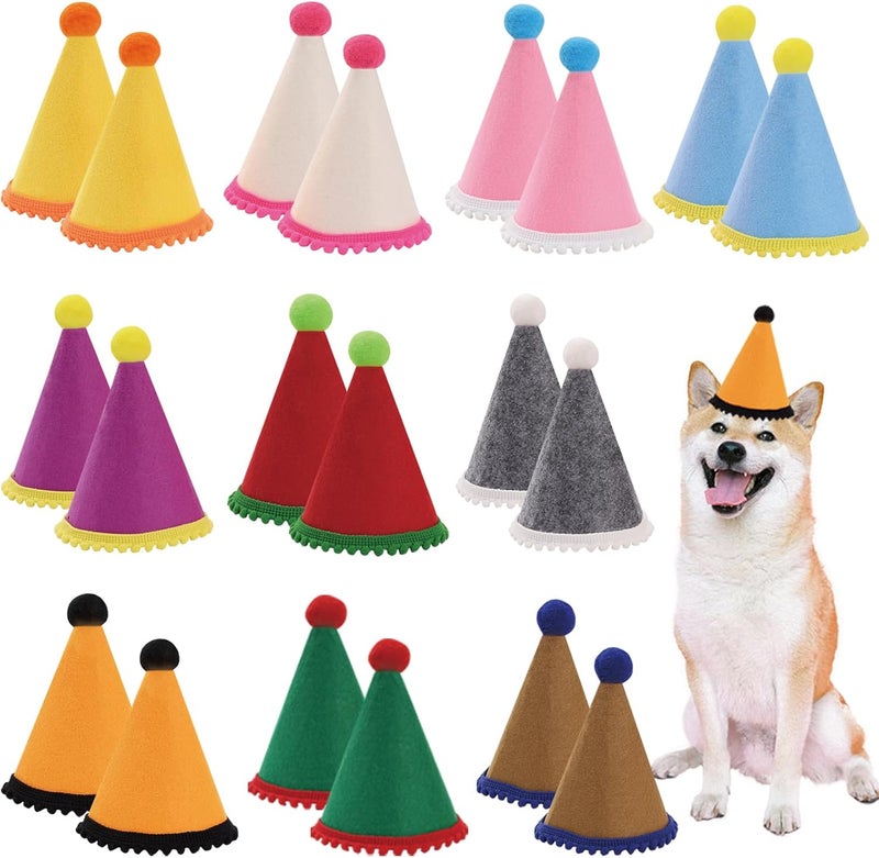 Cellcacn 20 Pcs Dog Birthday Hat Set for Small Medium Dogs Cat Puppies, Mini Party Hat with Adjustable Headbands, Cute Pet Hat with Pompons for Birthday Christmas Party Decoration Accessories (Small 3.5 Inch) - Image 1